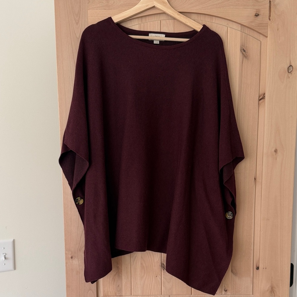 LOFT Maroon Knit Poncho with Side Buttons